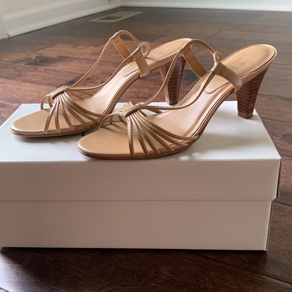 LOFT Amber Natural Calf Leather Strappy Open Toe Slingback Heels Size 6.5